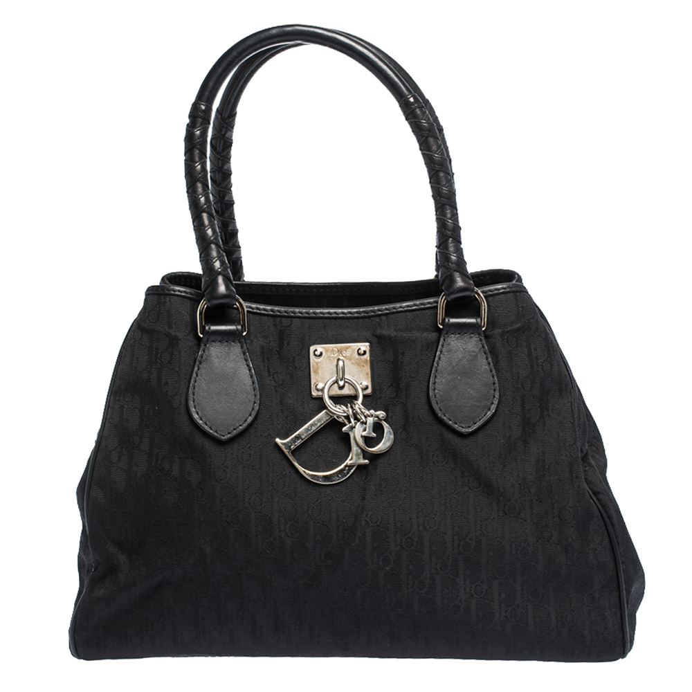 Image of Dior Black Diorissimo Canvas and Leather Charming Satchel