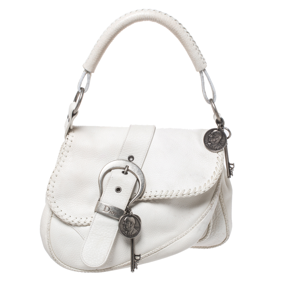 Image of Dior White Leather Gaucho Double Saddle Bag