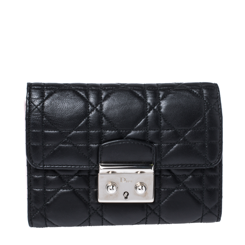 Image of Dior Black Cannage Leather Lady Dior New Lock Wallet