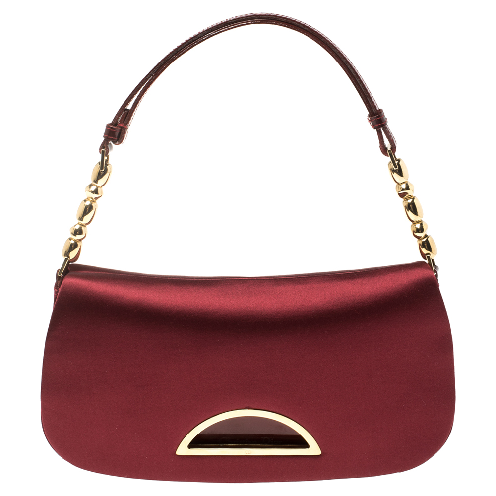 Image of Dior Burgundy Satin Malice Shoulder Bag