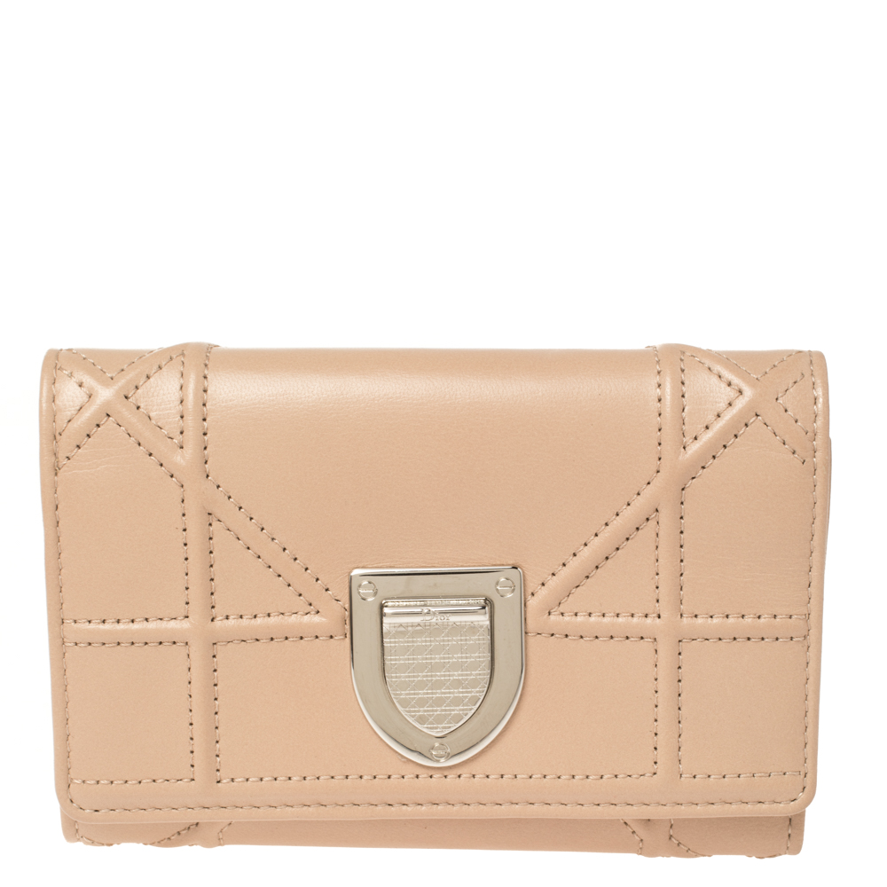 Image of Dior Beige Leather Diorama Trifold Wallet
