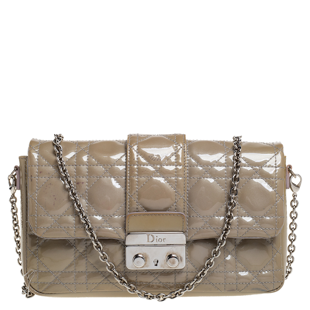 Image of Dior Beige Cannage Patent Leather Miss Dior Promenade Clutch Bag