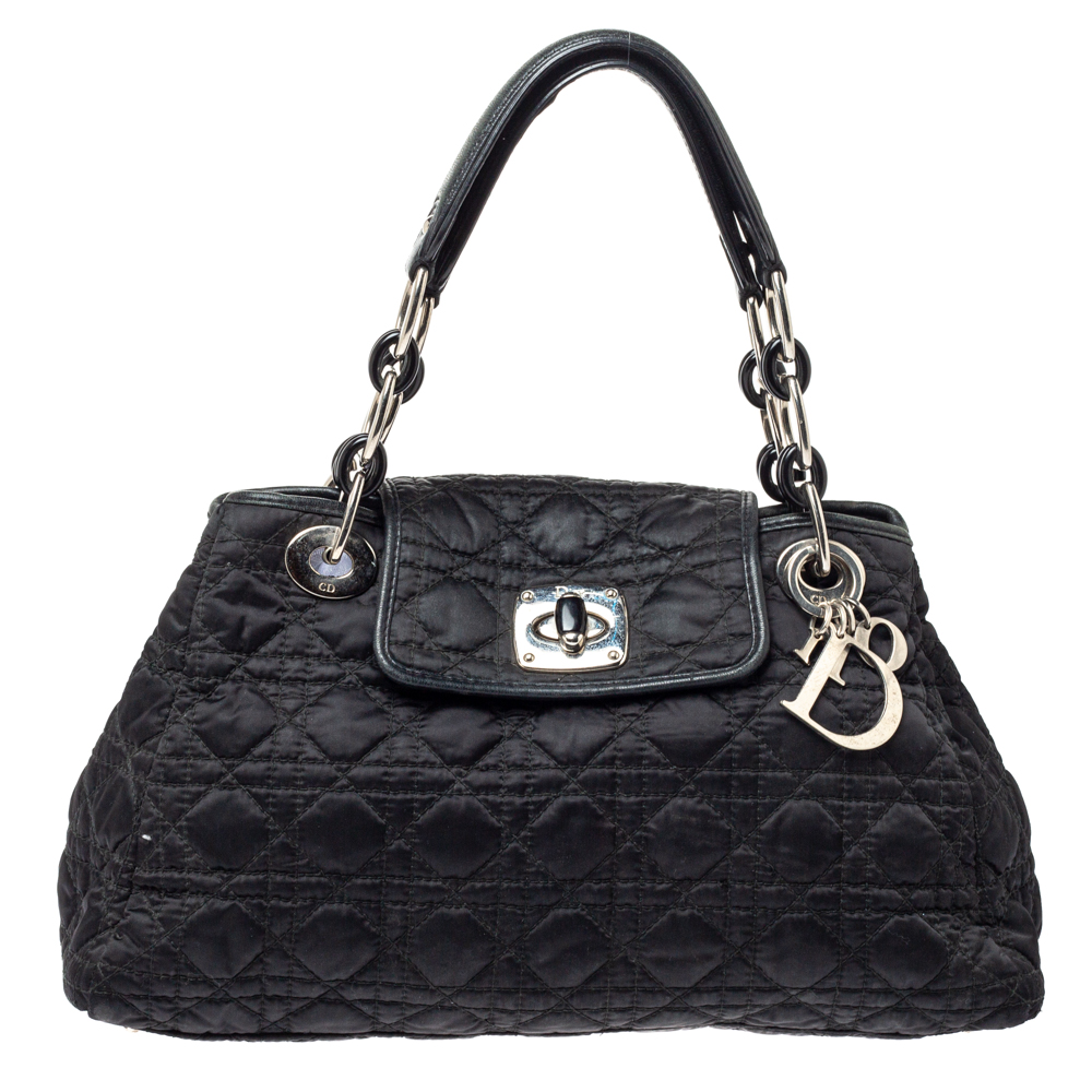 Image of Dior Black Cannage Nylon and Leather Charming Lock Satchel