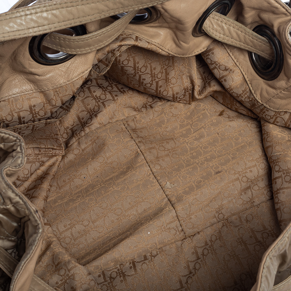 Dior Beige Cannage Nylon And Leather Drawstring Shoulder Bag