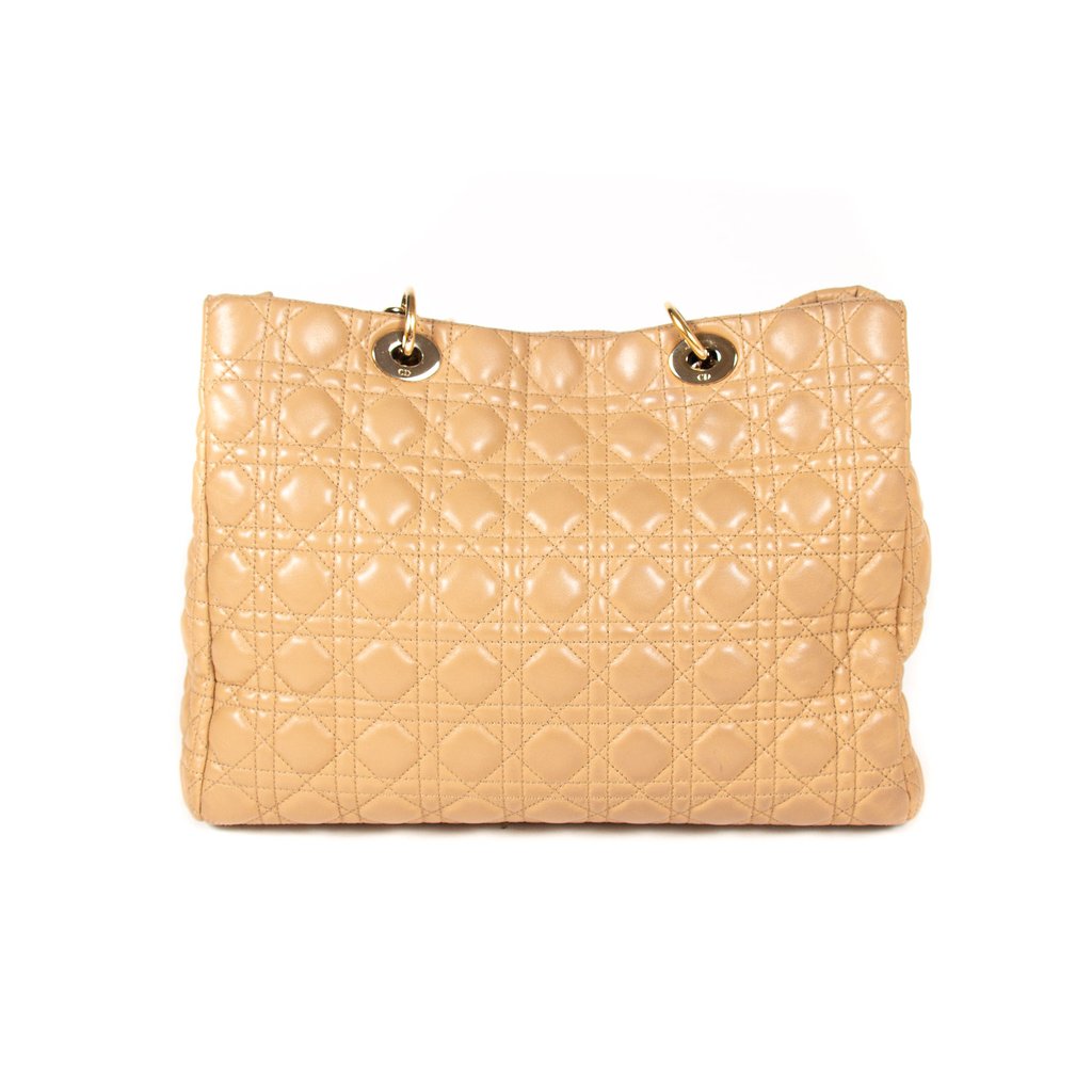 Dior Beige Leather Soft Lady Dior Shopper Tote Bag