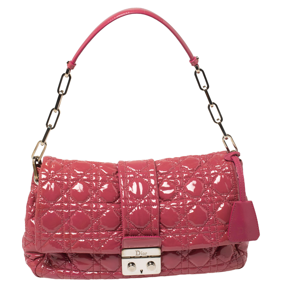 Dior Pink Cannage Patent Leather Medium New Lock Shoulder Bag
