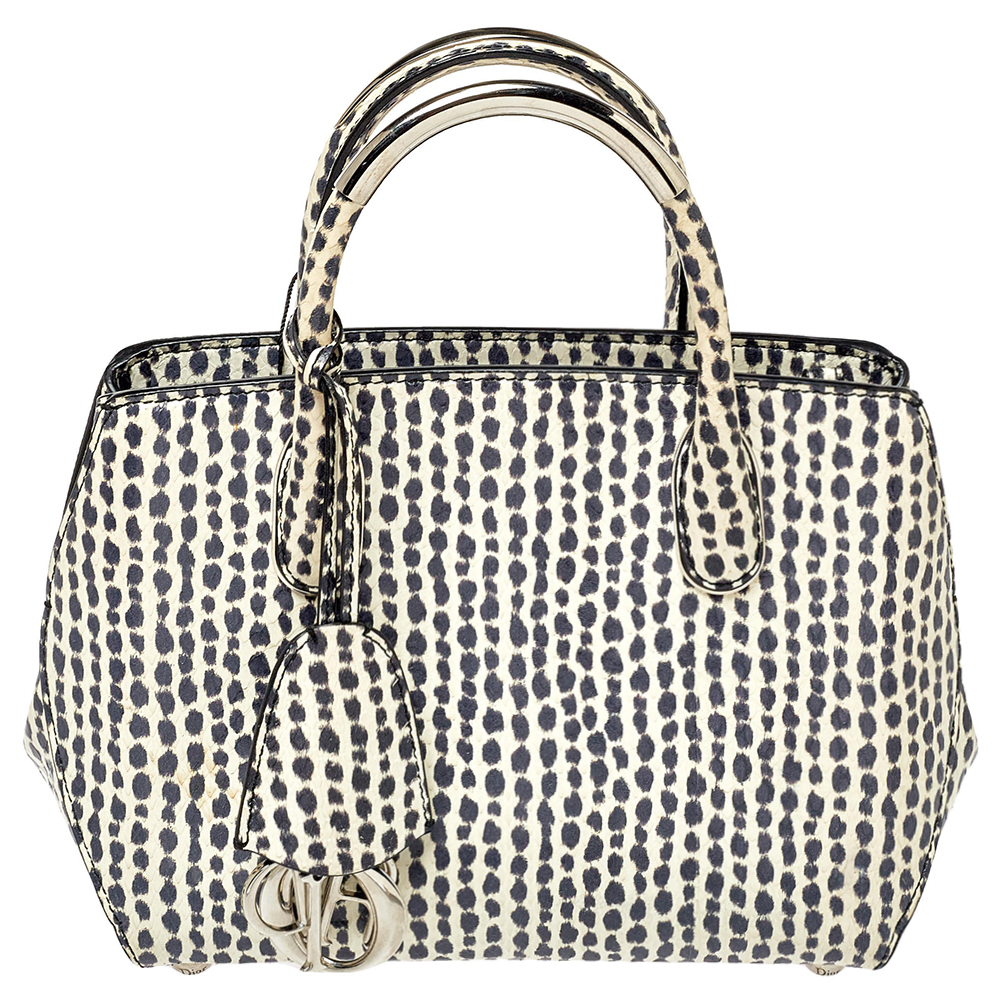 Dior White/Black Python Top Handle Bag