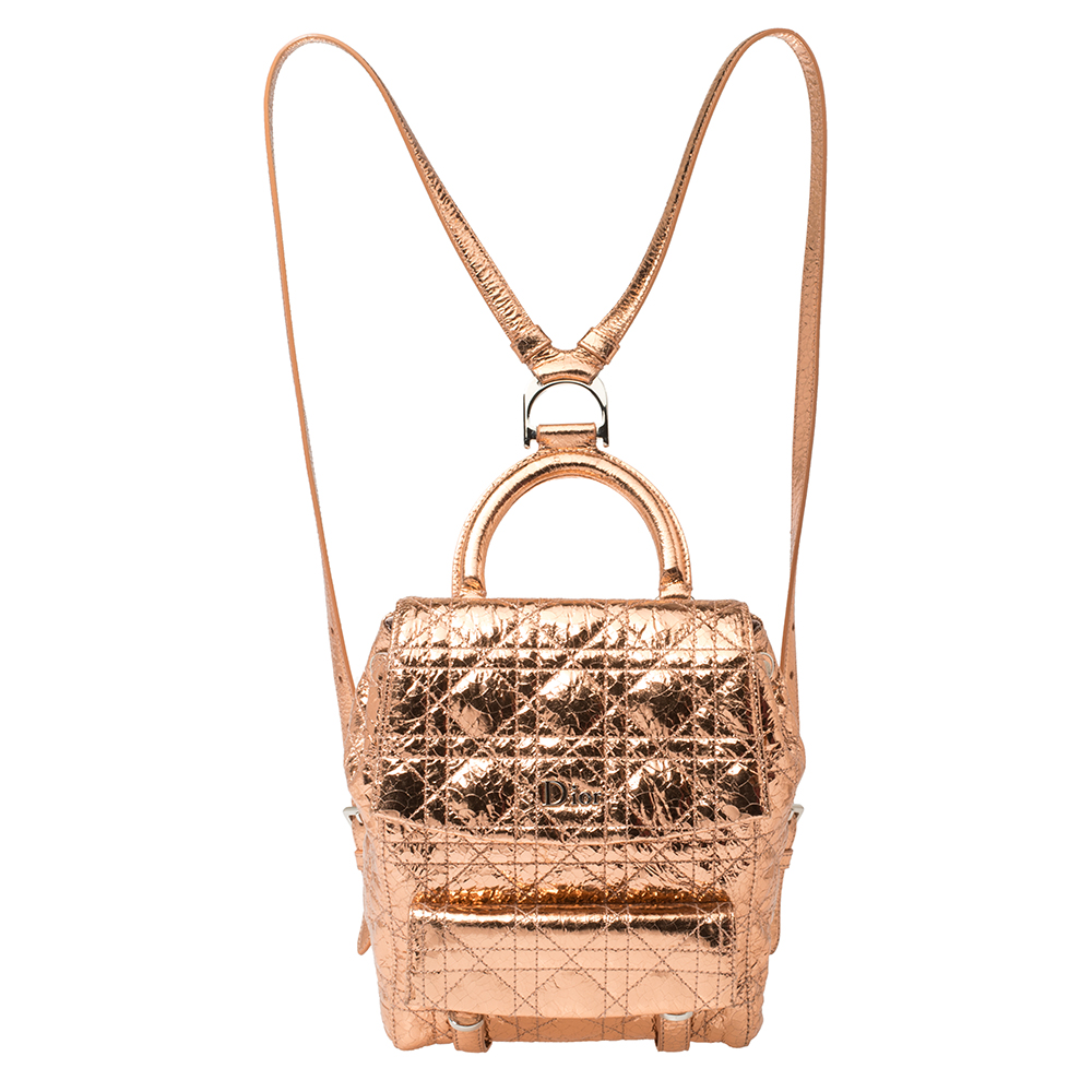 Dior Metallic Rose Gold Cannage Leather Stardust Backpack