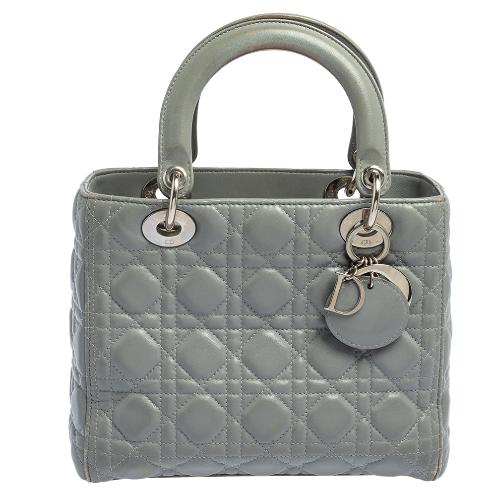 Dior Grey Quilted Leather Medium Lady Dior Tote