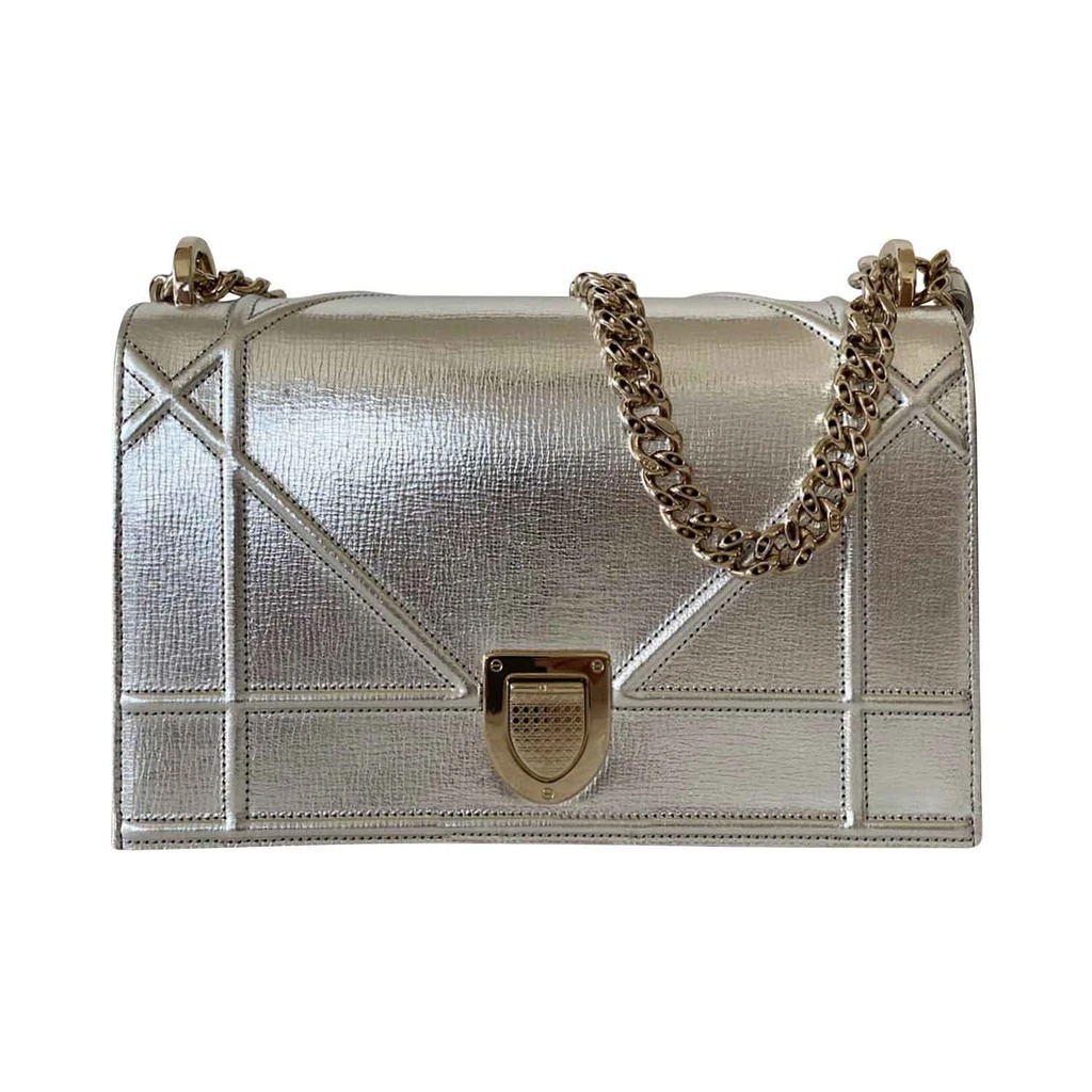 Christian Dior Metallic Silver Diorama Medium Shoulder Bag