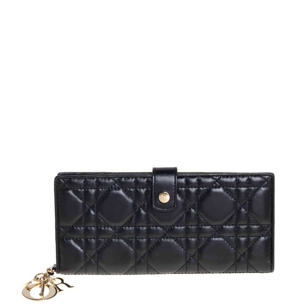 Dior Black Cannage Leather Lady Dior Long Bifold Wallet