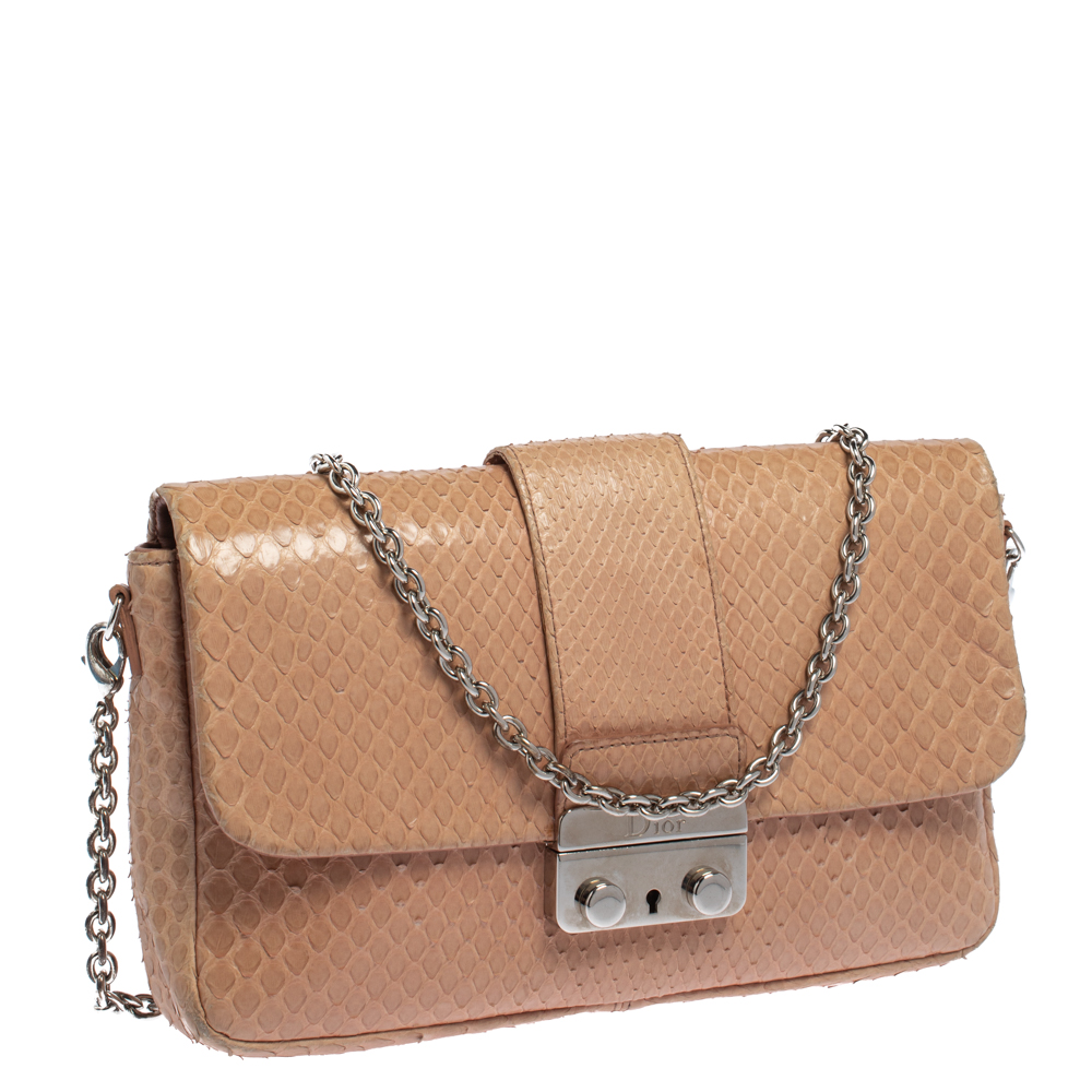 Dior Nude Snakeskin New Lock Pouch Chain Clutch