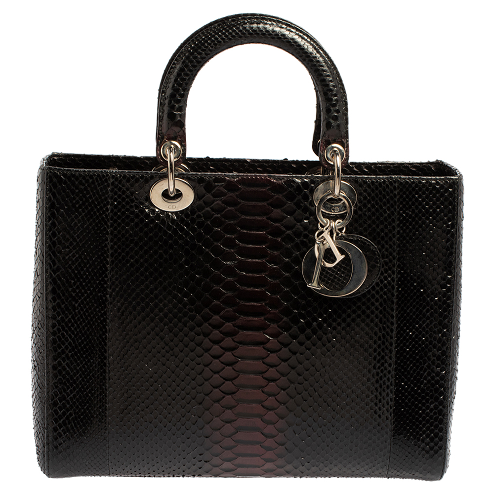 Dior Black Ombre Python Large Lady Dior Tote