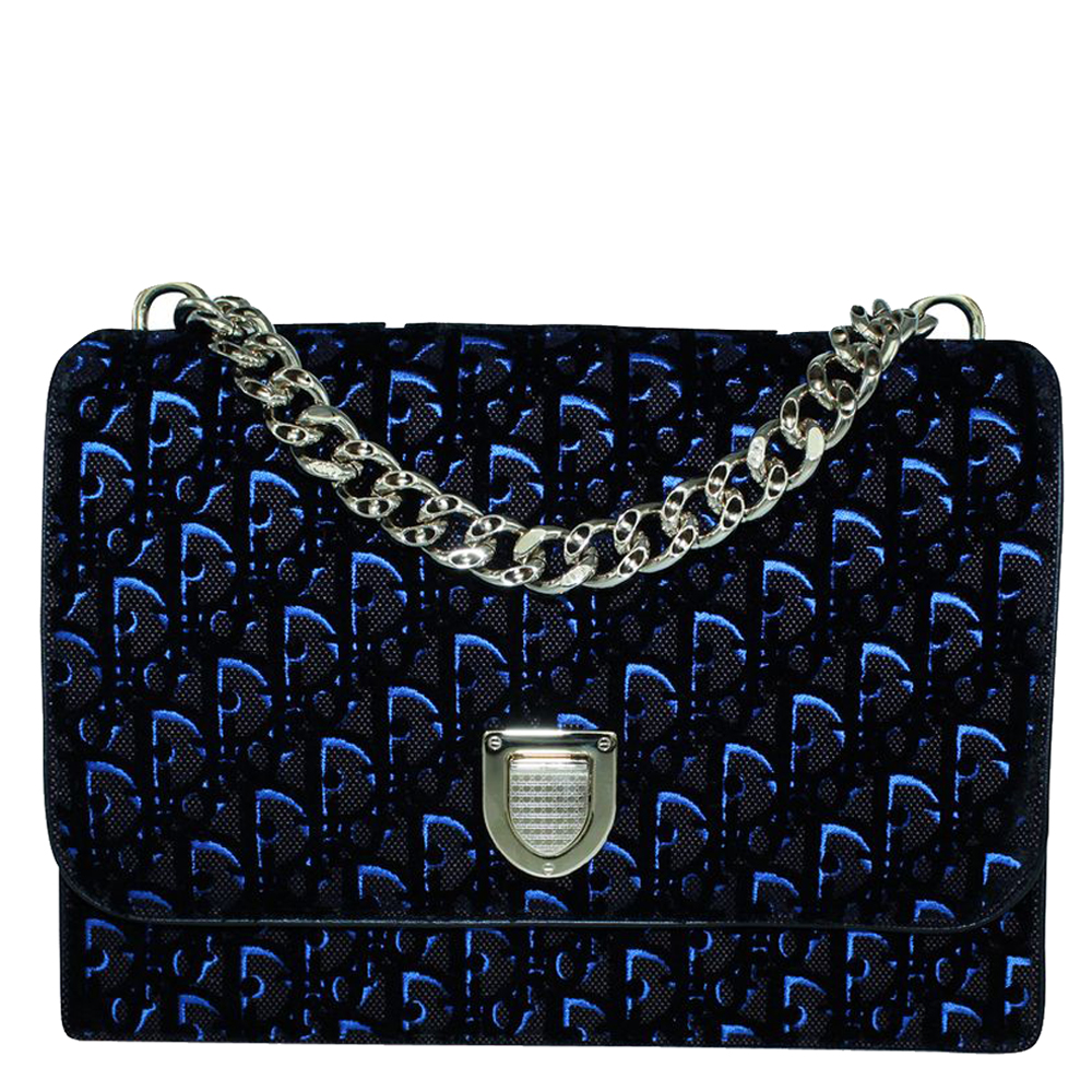 Dior Blue/Black Velvet Leather Oblique Diorama Bag