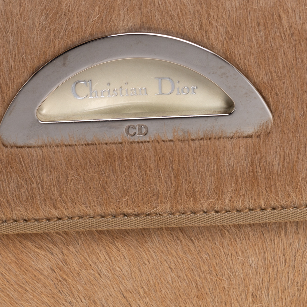 Dior Beige/Cream Calf Hair And Patent Leather Trifold Wallet