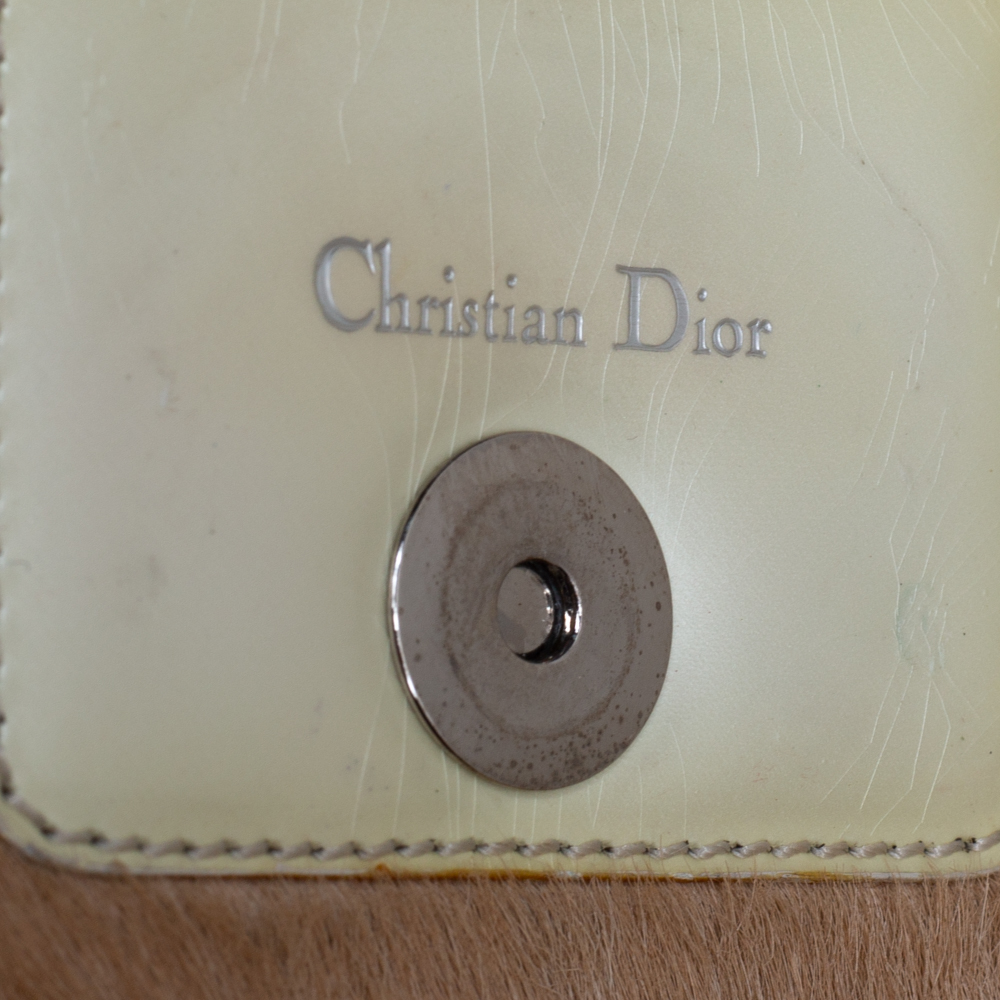Dior Beige/Cream Calf Hair And Patent Leather Trifold Wallet