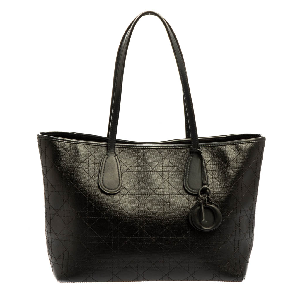Dior Black Cannage Coated Canvas and Leather Small New Panarea Shopper Tote