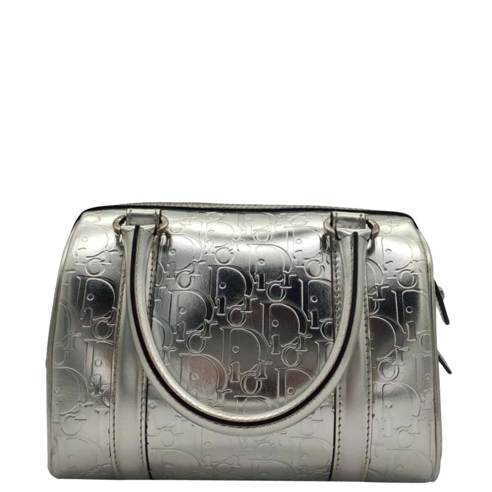 Dior Silver Leather Boston Bag