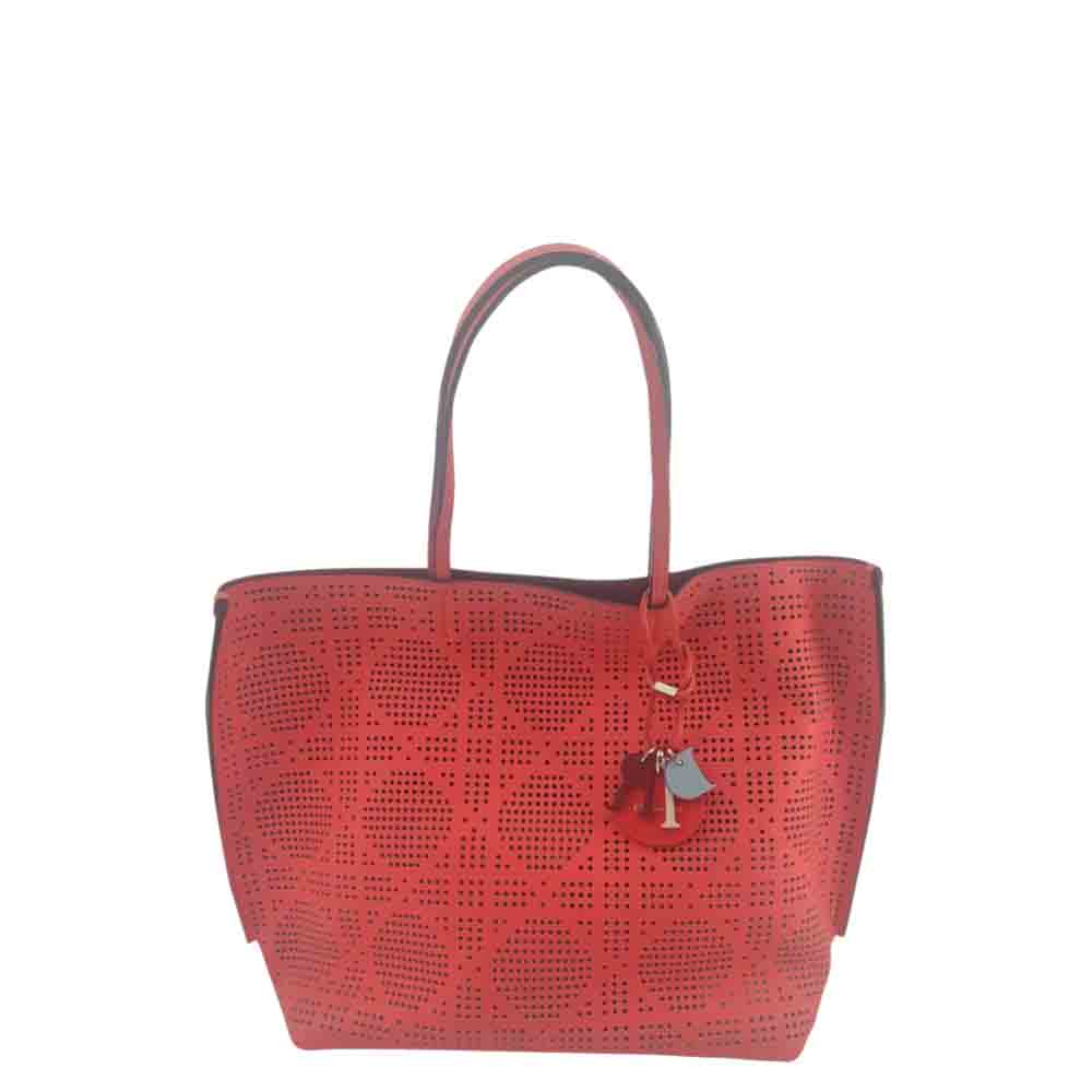Dior Red Canvas Leather Cabas Shoulder Bag