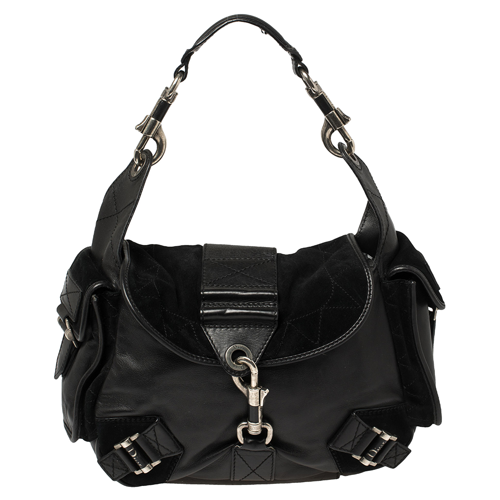 Dior Black Leather and Suede Rebelle Hobo
