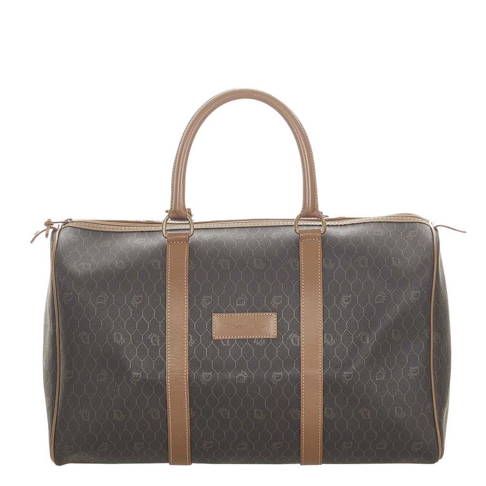 Dior Brown Honeycomb Canvas Travel Bag