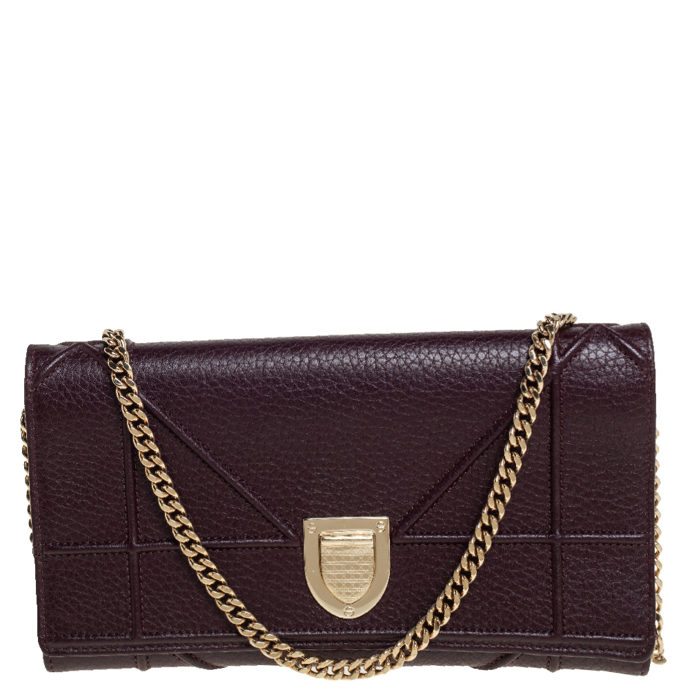 Dior Plum Leather Diorama Wallet on Chain