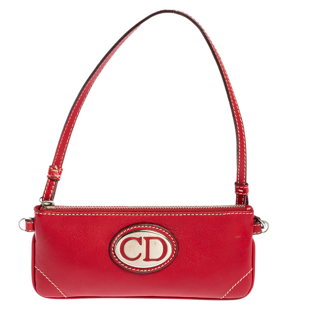 Dior Red Leather CD Plaque Logo Pochette