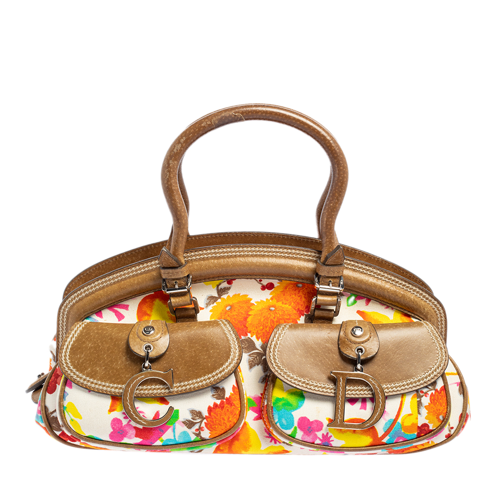 Dior Multicolor Floral Fabric and Leather Detective Satchel