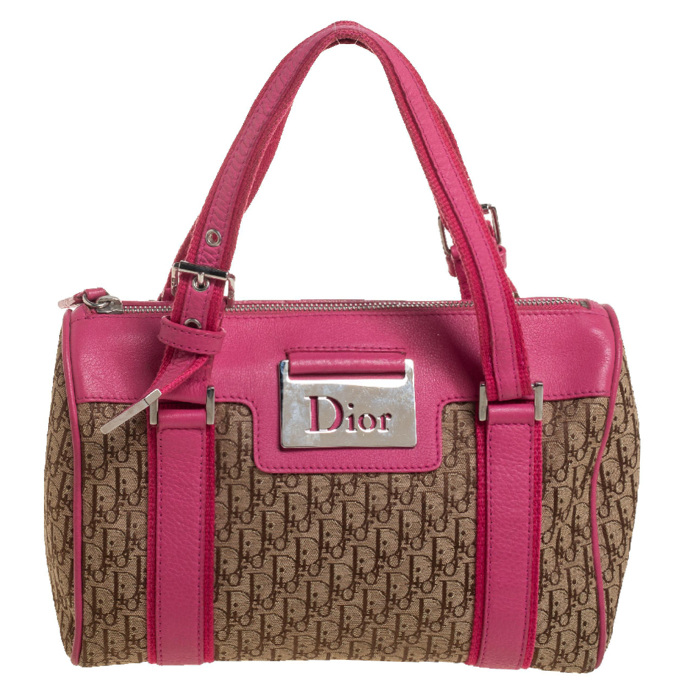 Dior Pink/Beige Diorissimo Canvas Small Boston Bag