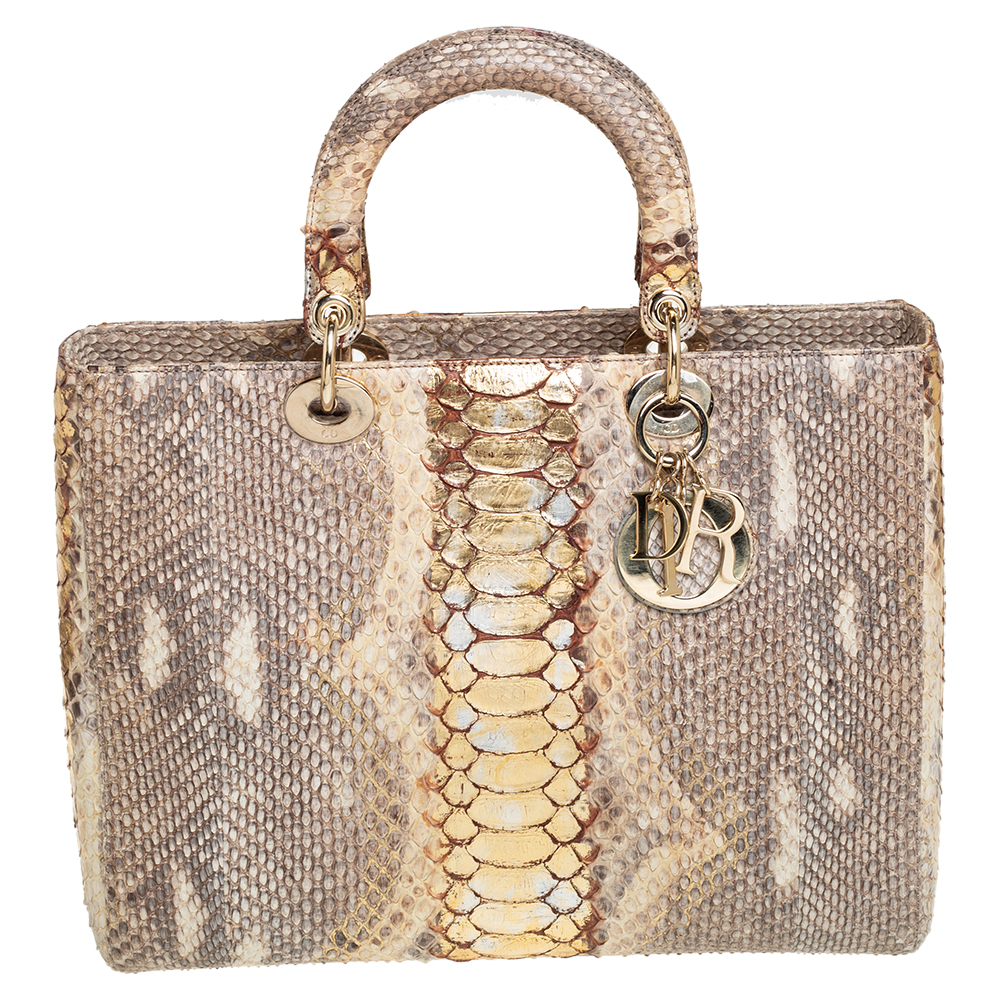 Dior Gold Python Large Lady Dior Tote
