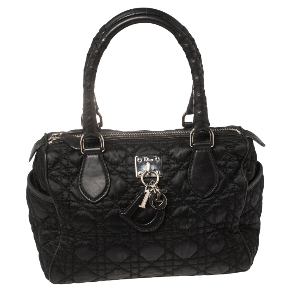Dior Black Cannage Nylon And Leather Charming Boston Bag