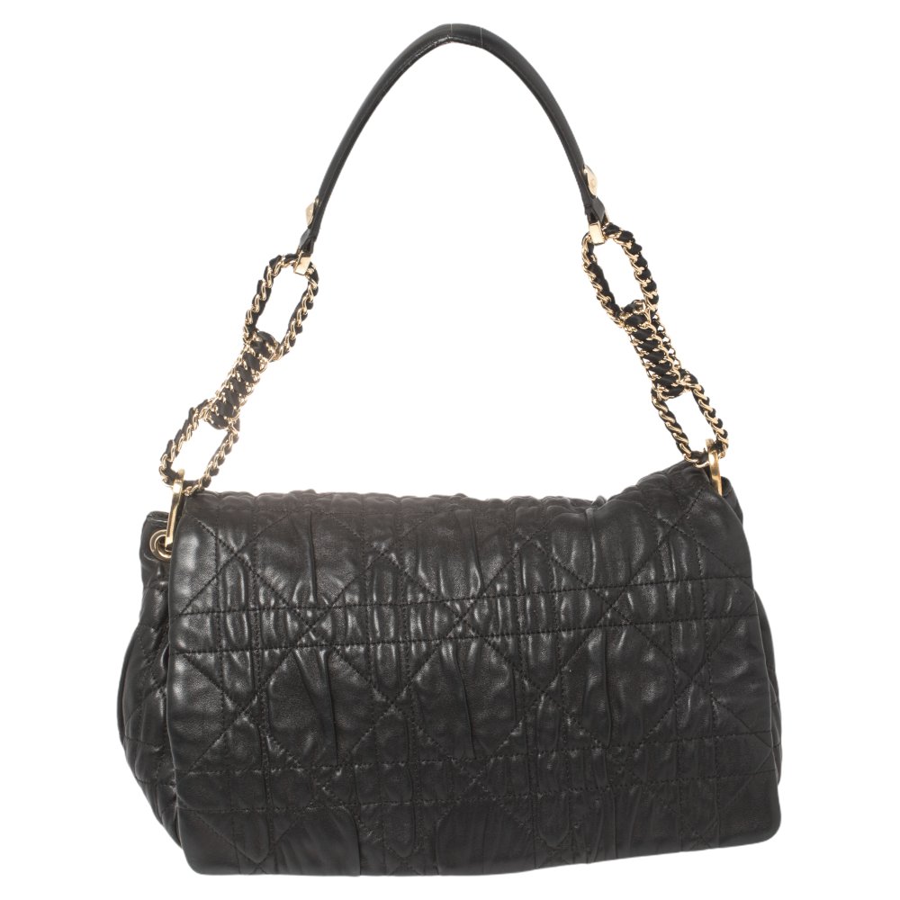 Dior Black Cannage Leather Delidior Flap Shoulder Bag