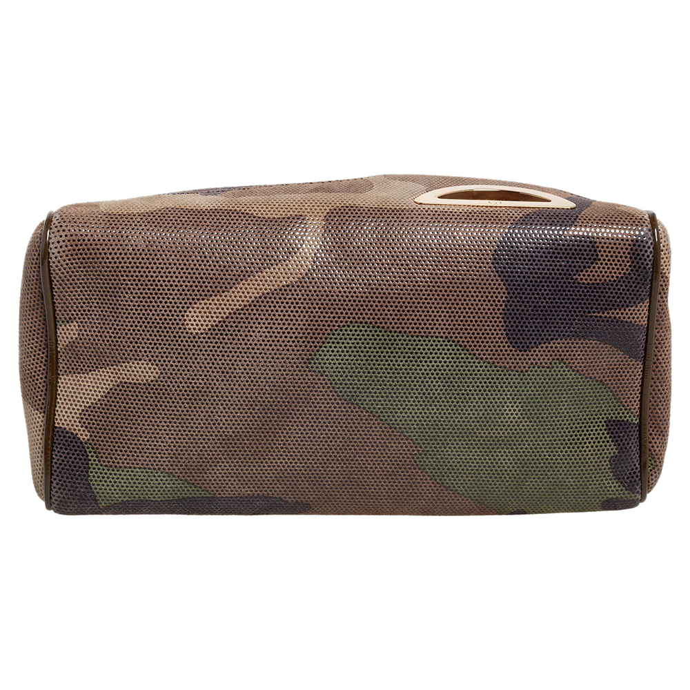Dior Green Camouflage Print Shimmer Leather Zip Pouch
