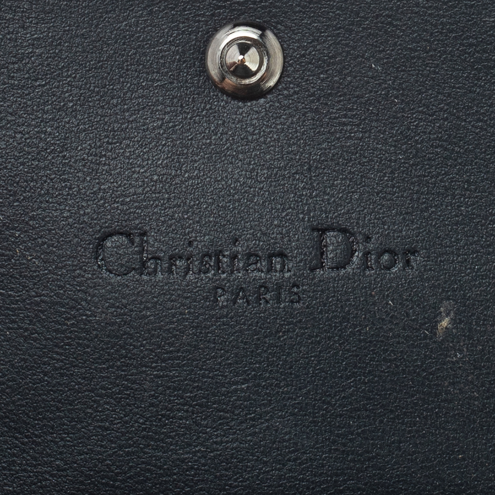 Dior Metallic Grey Micro Cannage Patent Leather Diorama Trifold Wallet