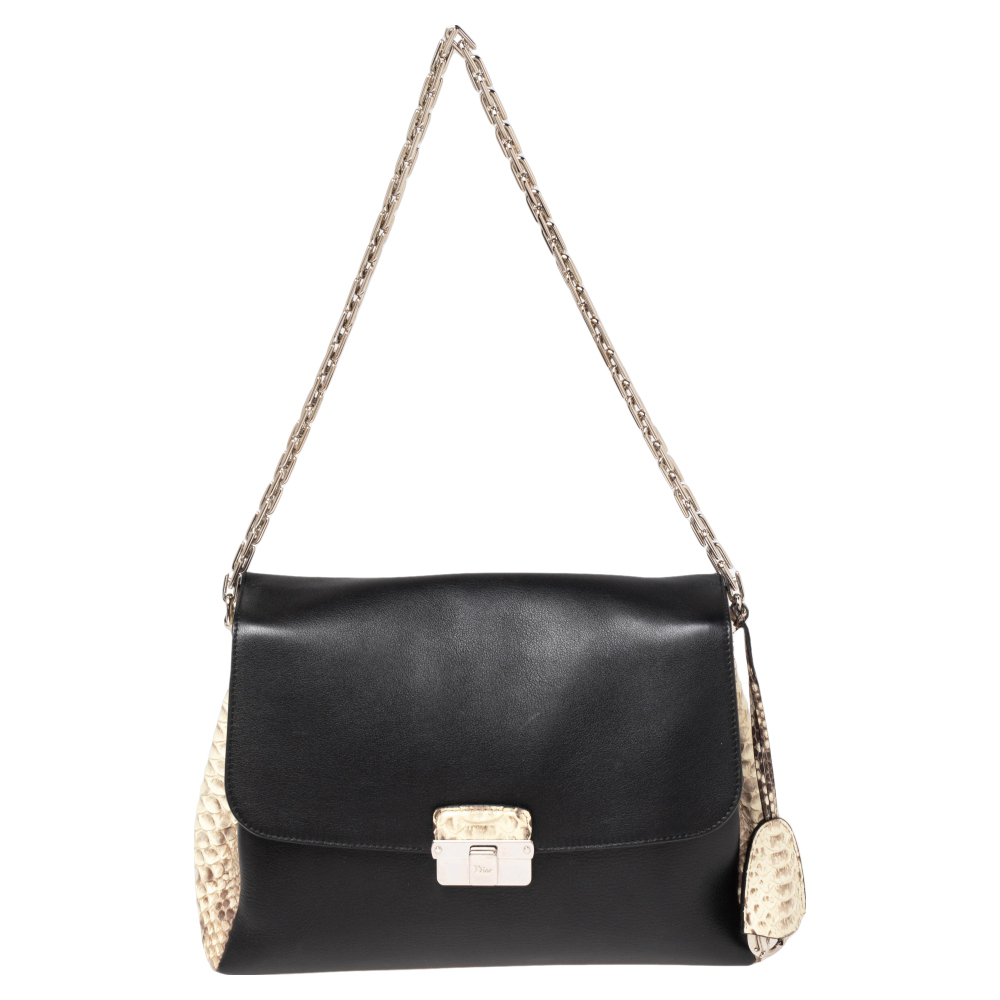 Dior Black Leather and Python Large Diorling Shoulder Bag