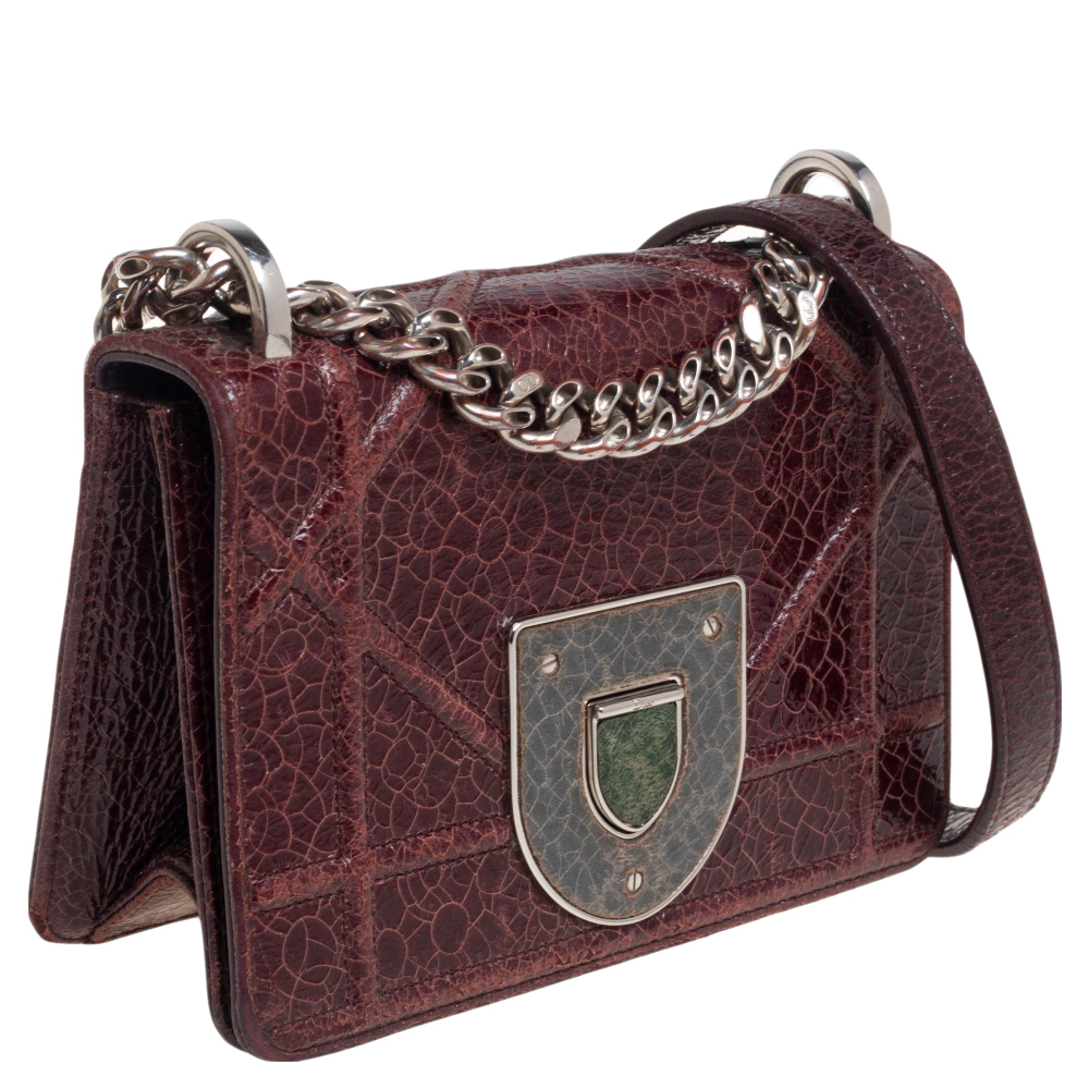 Dior Burgundy Ceramic Effect Leather Diorama Club Shoulder Bag