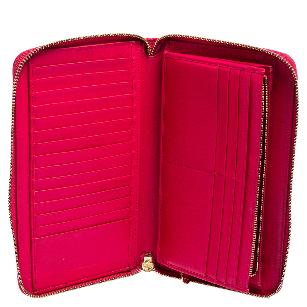 Dior Pink Cannage Leather Zip Around Organizer Wallet