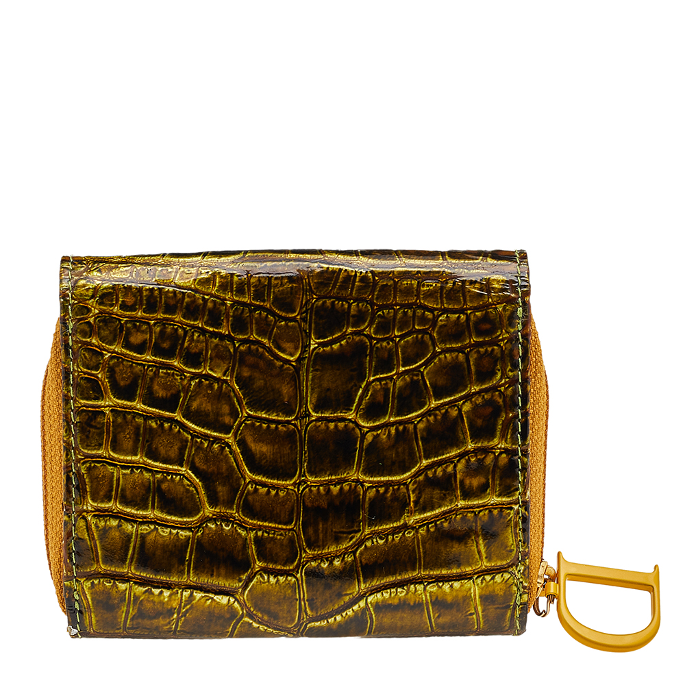 Dior Vintage Yellow/Green Croc Embossed Leather Wallet