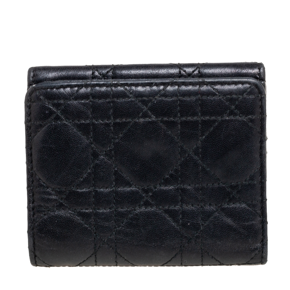 Dior Black Cannage Leather Addict Compact Wallet