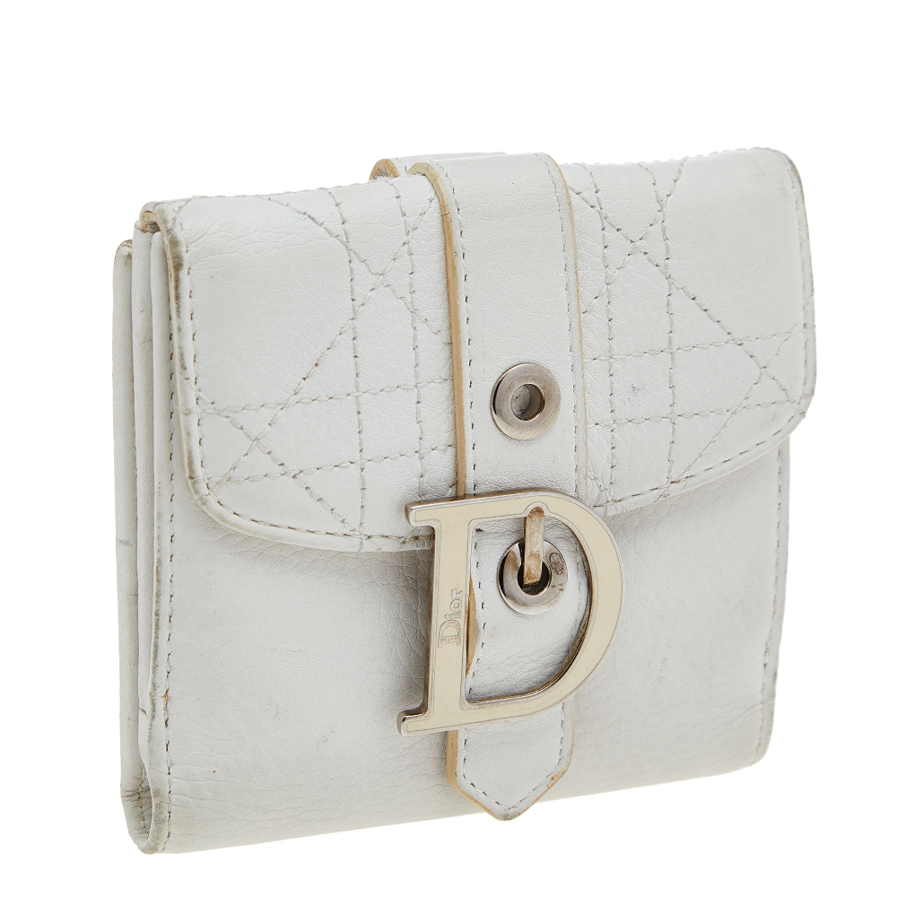 Dior White Cannage Leather French Wallet
