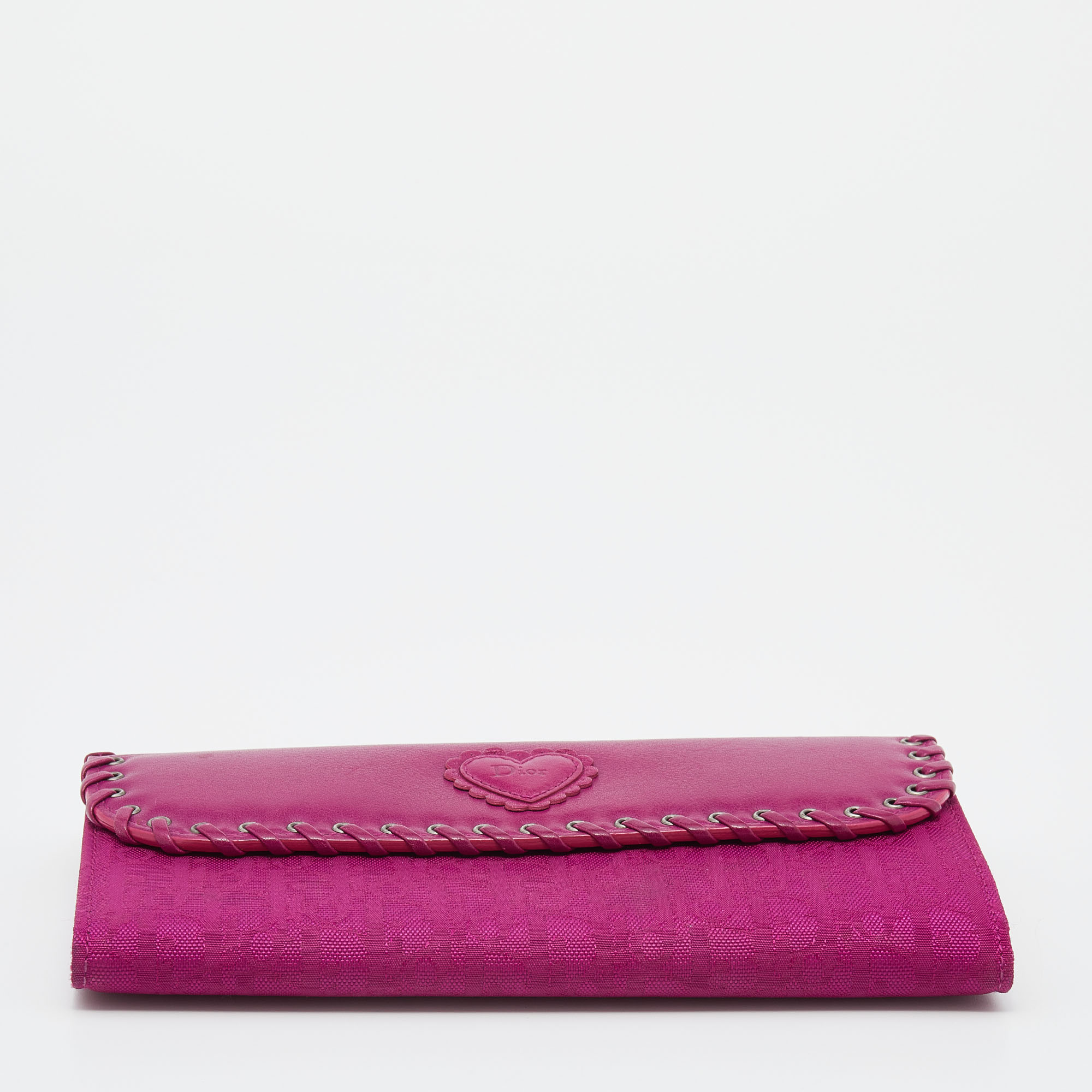 Dior Pink Oblique Canvas And Leather Trim Flap Continental Wallet