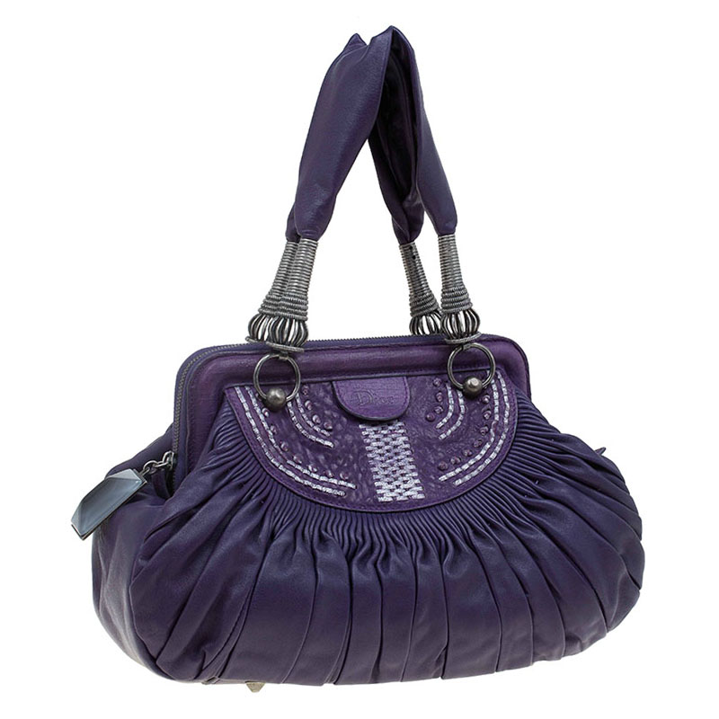 Dior Purple Pleated Leather Plisse Satchel