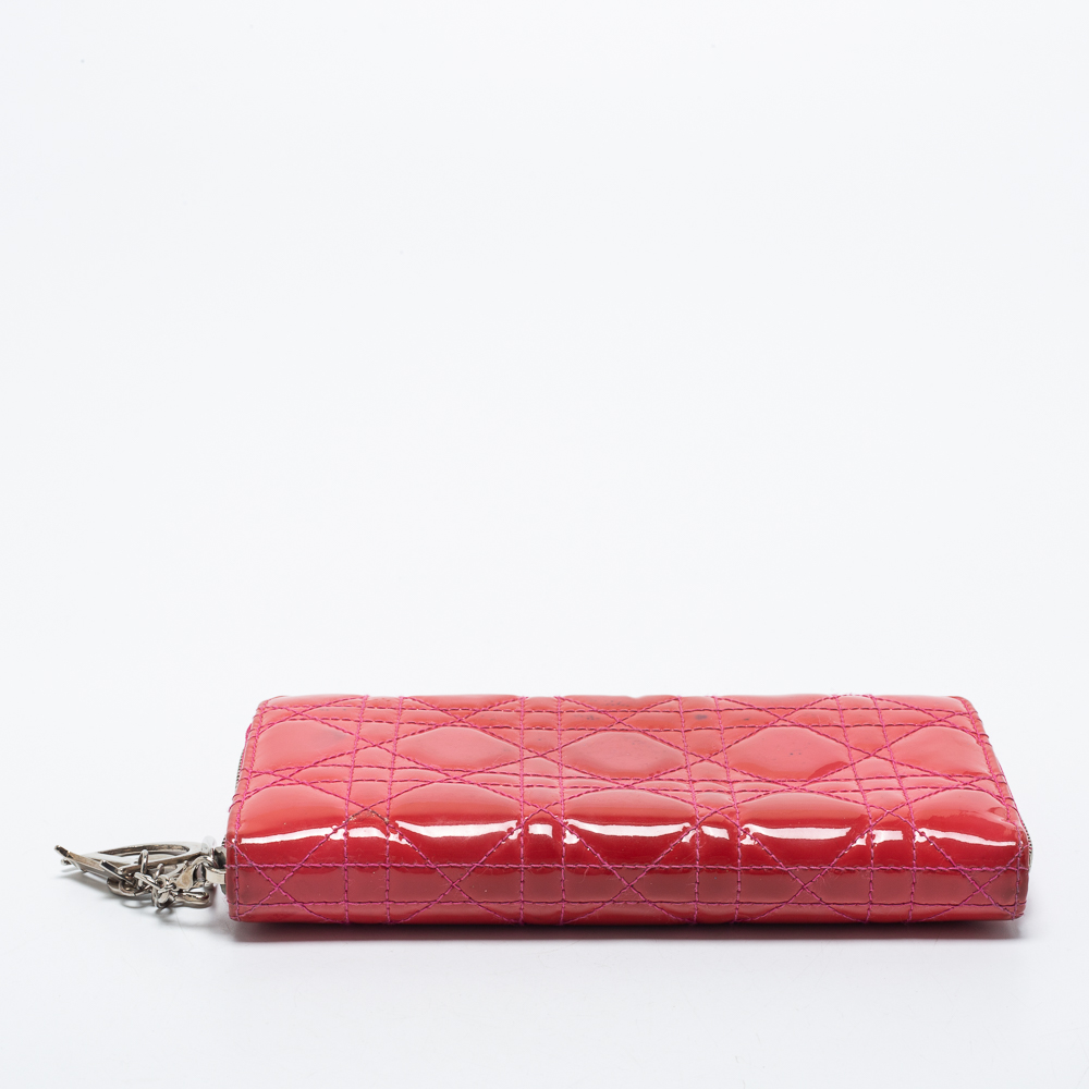 Dior Pink Patent Leather Lady Dior Zip Around Wallet