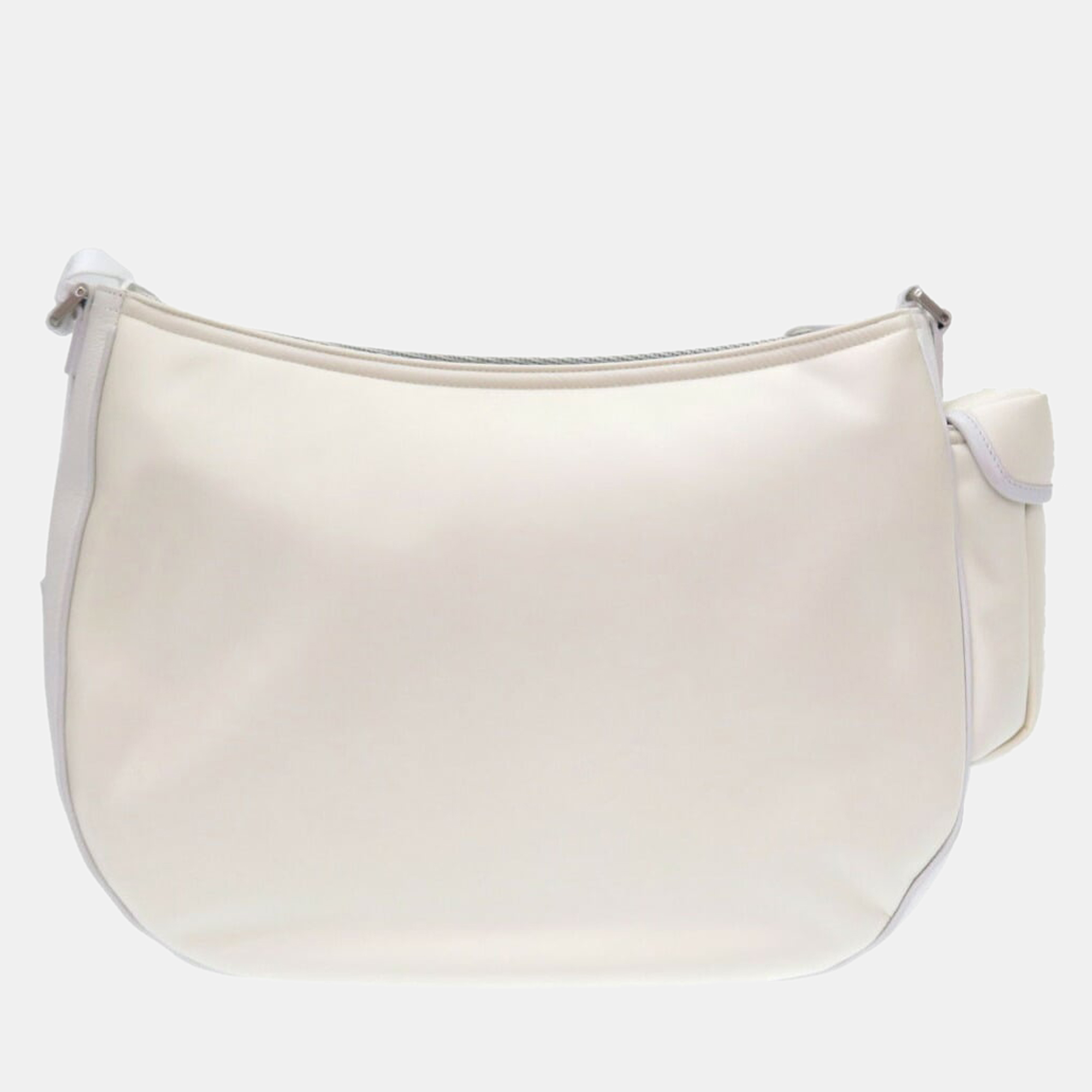 Dior White Canvas Leather Roller Coaster Soft Saddle Shoulder Bag