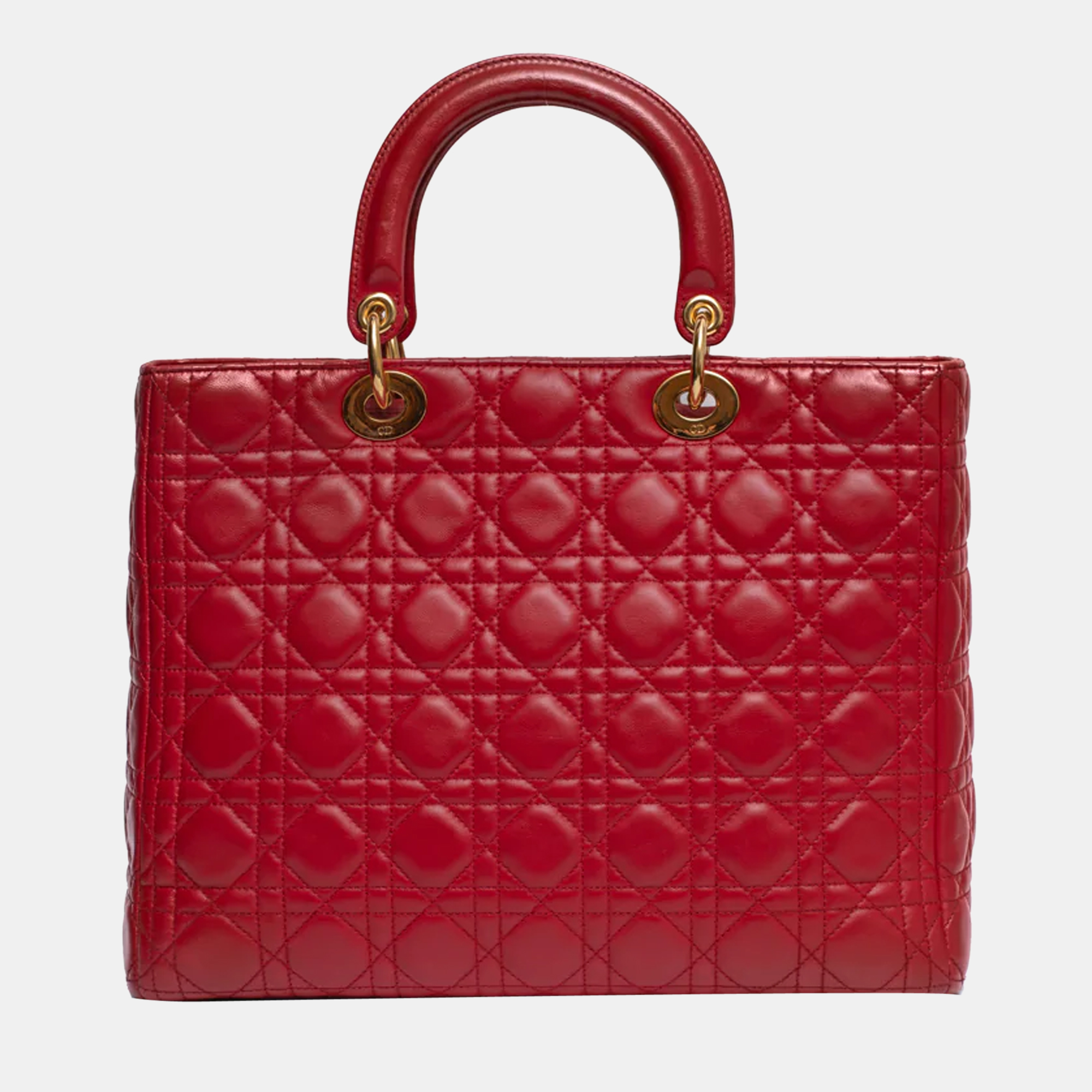 Dior Red Cannage Leather Medium Lady Dior Tote Bag