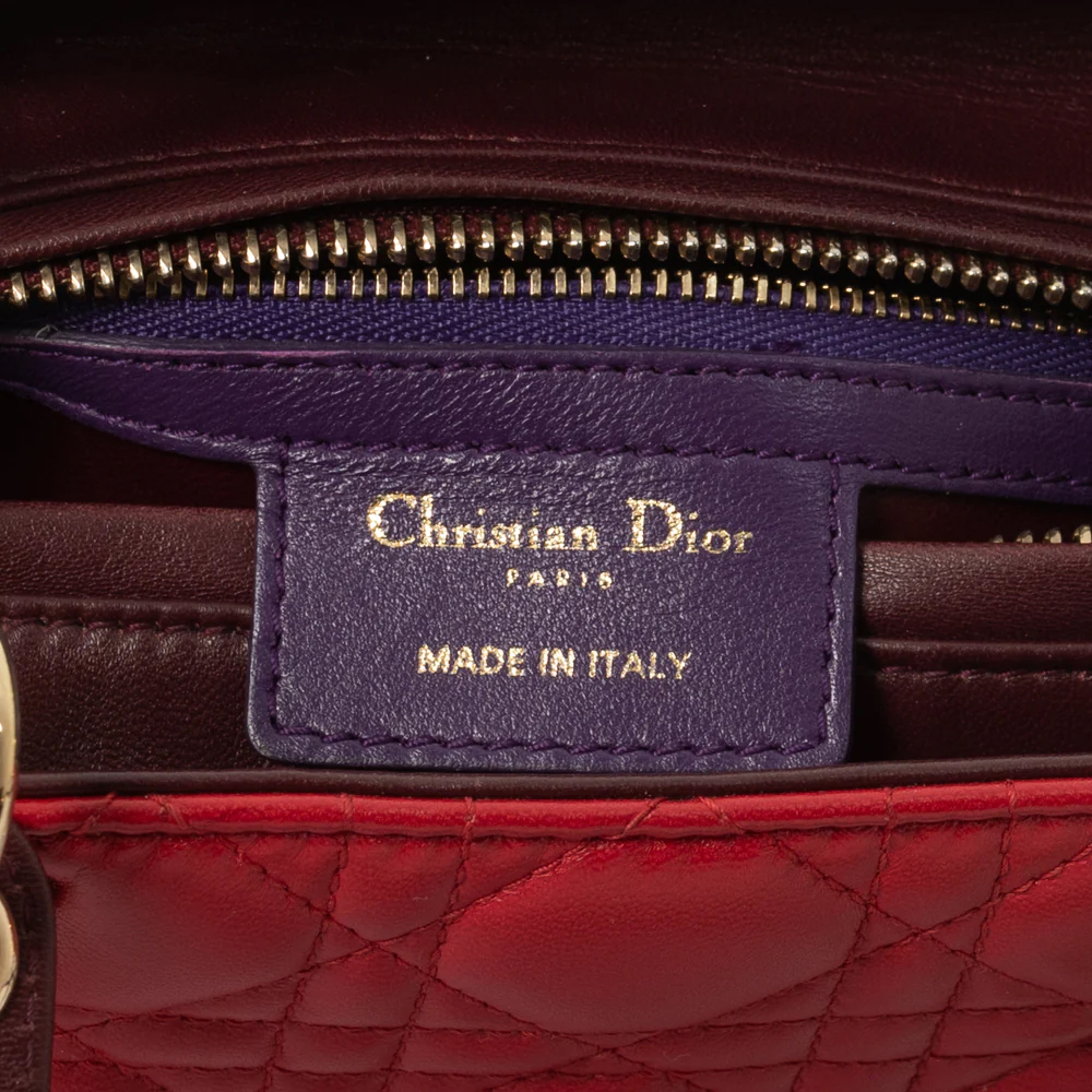 Dior Red Leather Lady Dior Top Handle Bag