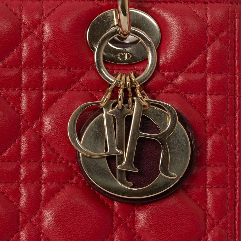 Dior Red Leather Lady Dior Top Handle Bag