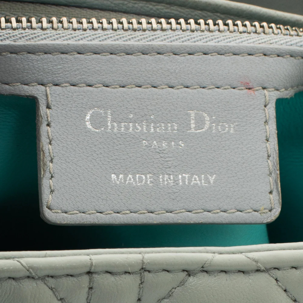 Dior Grey/Green Leather Lady Dior Top Handle Bag