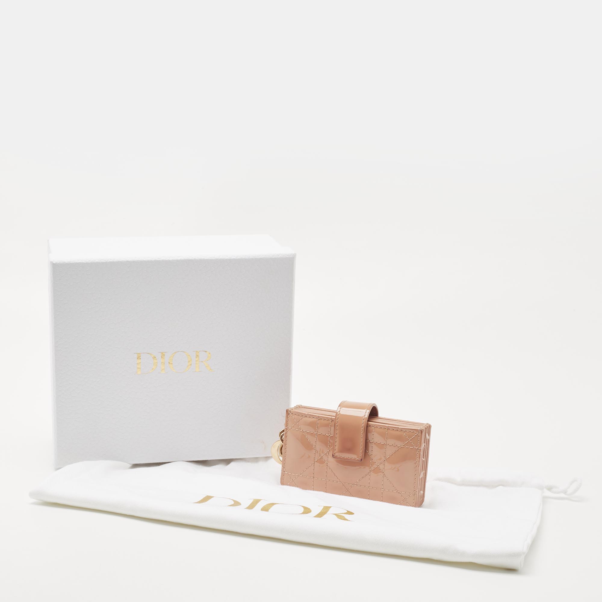 Dior Beige Cannage Patent Leather Lady Dior 5 Gusset Card Holder