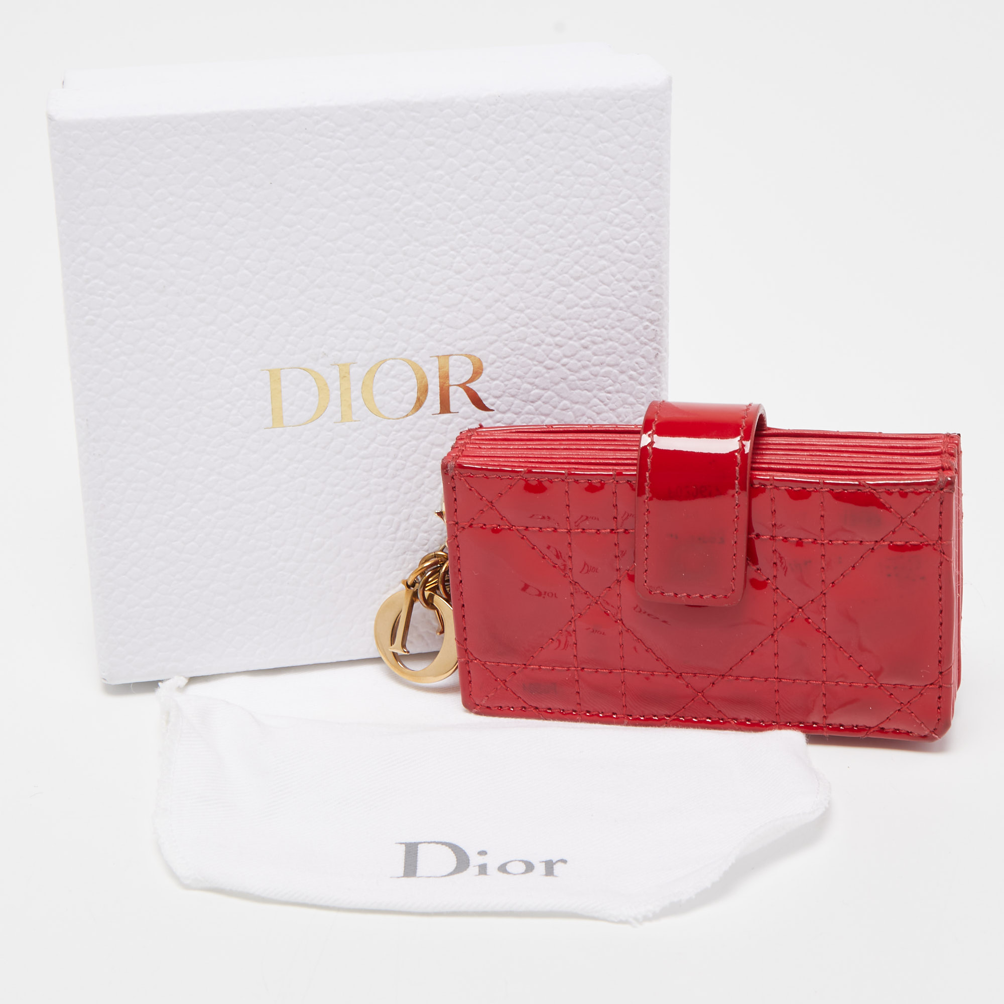Dior Red Cannage Patent Leather Lady Dior Gusset Card Case